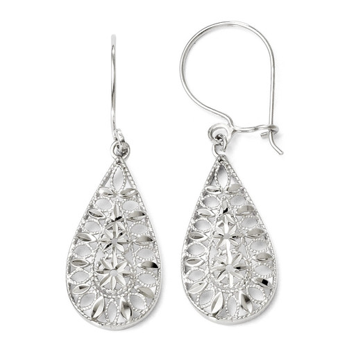 Diamond-cut Dangle Earrings - 14k White Gold 144A