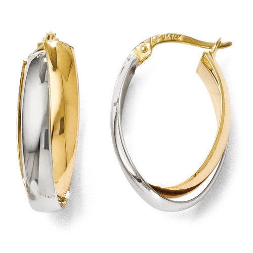Polished Double Oval Hoop Earrings - 14k Gold Two-tone LE624