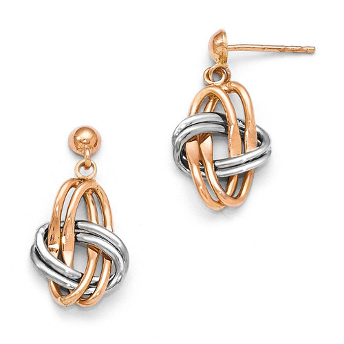 (Rose & White) Polished Post Dangle Earrings - 14k Gold Two-tone LE649