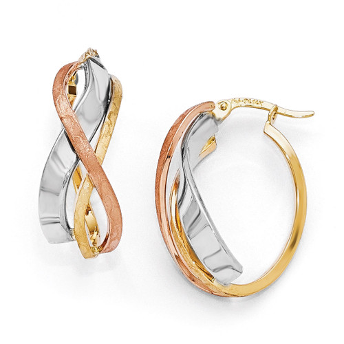 Tri-color Polished and Brushed Fancy Hoop Earrings - 14k Gold LE651