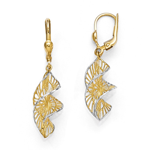 White Rhodium Textured and Diamond-cut Leverback Earrings - 14k Gold LE668