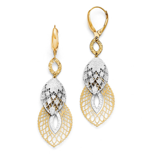 Polished and Diamond-cut Leverback Earrings - 14k Gold Two-tone LE708