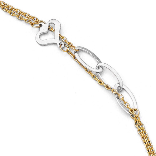 Polished Double Strand Anklet with 1 Inch Extension - 14k Gold Two-tone LF273-9