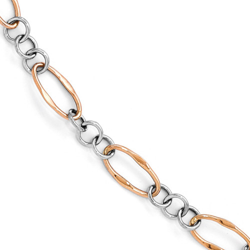 (Rose & White) Polished Link Bracelet 7.5 Inch - 14k Gold Two-tone LF285-7.5