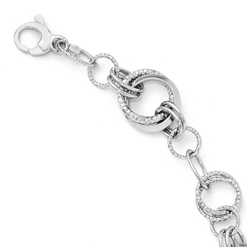 Polished & Textured Fancy Link Bracelet 7 Inch - 14k White Gold LF319-7