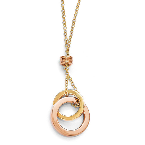 (Yellow & Rose) Polished Necklace with 1.5 Inch Extension - 14k Gold Two-tone LF341-16