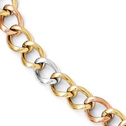 Tri-color Polished Link Bracelet 8 Inch - 14k Gold LF347-8
