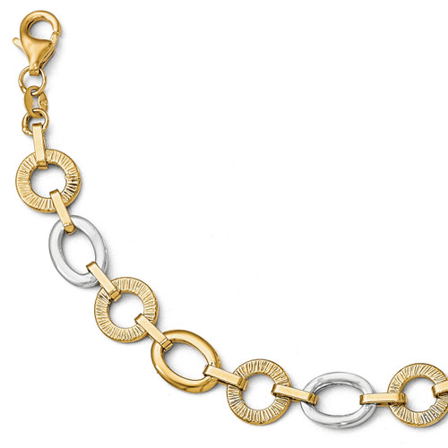 Polished Textured Fancy Bracelet 8 Inch - 14k Gold Two-tone LF420-8