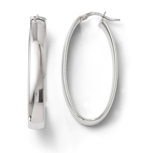 Polished Oval Hinged Hoop Earrings - Sterling Silver QLE266