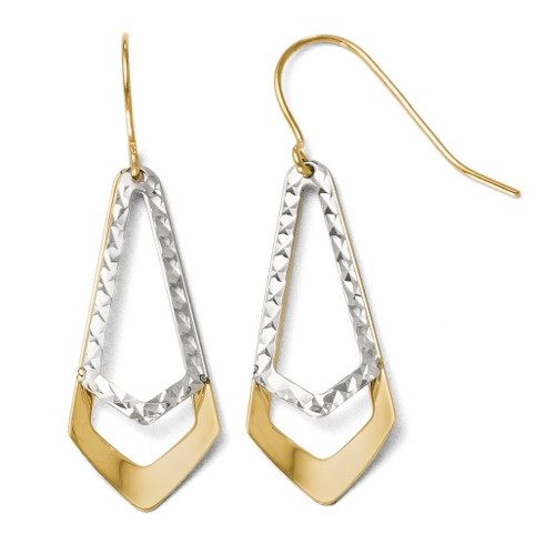 Diamond-cut Shepherd Hook Dangle Earrings - 10k Gold Two-Tone TB13