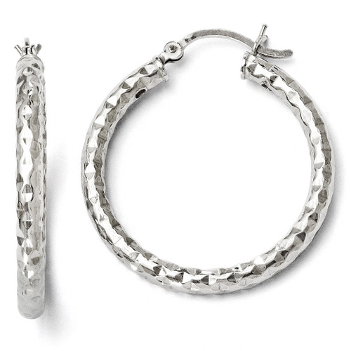 Textured Hinged Hoop Earrings - Sterling Silver VA57