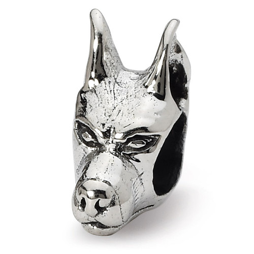 Doberman Pinscher Head Bead - Sterling Silver QRS1274