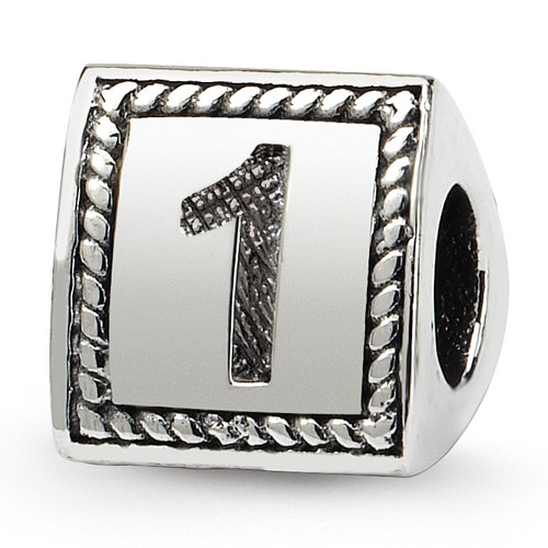 Number 1 Triangle Block Bead - Sterling Silver QRS1429N1
