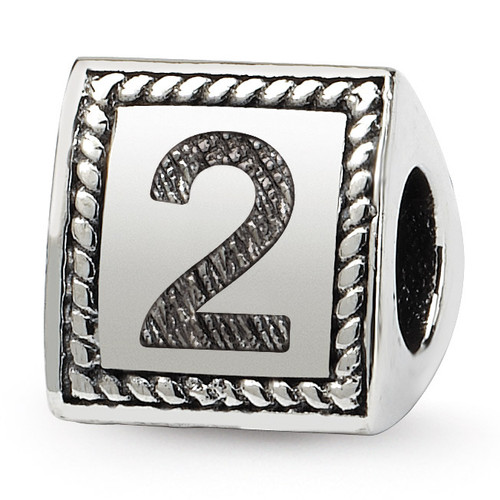 Number 2 Triangle Block Bead - Sterling Silver QRS1429N2