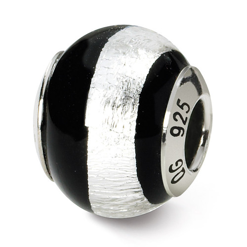 Black Silver Murano Bead - Sterling Silver QRS1525