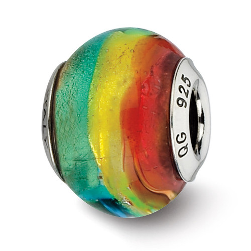 Red Green Yellow Murano Bead - Sterling Silver QRS2101