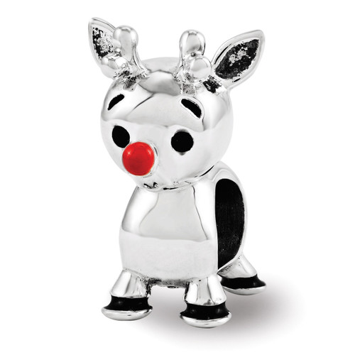 Red Enamel Rudolph Bead - Sterling Silver QRS3456
