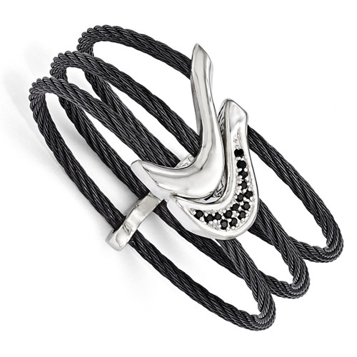 Edward Mirell Black Titanium & Sterling Silver Spinel Cable Flexible Cuff Bangle EMB126-6