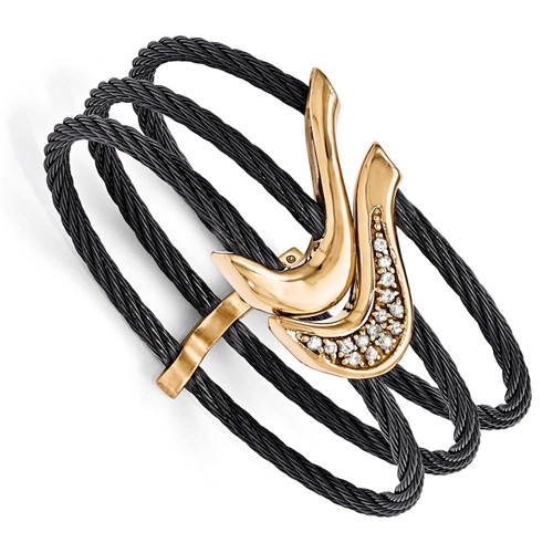 Edward Mirell Black Titanium & Bronze White Sapphire Cable Flex Cuff Bangle EMB132-6