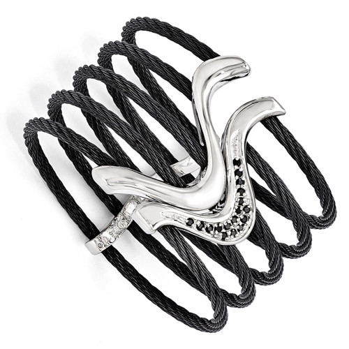 Edward Mirell Black Titanium & Sterling Silver Black Spinel Cable Flex Cuff Bangle EMB134-6