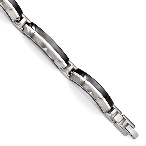 Edward Mirell Black Titanium & Sterling Silver Polished Link Bracelet EMB140-8