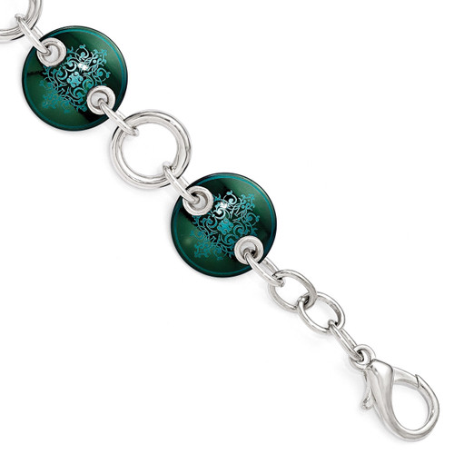Edward Mirell Black Titanium & Sterling Silver Anodized Teal Bracelet EMB147-8