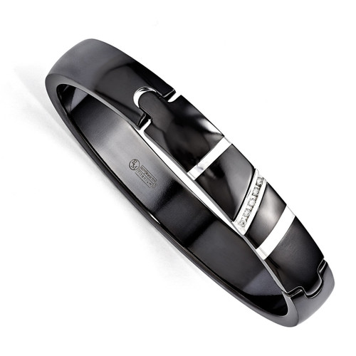 Edward Mirell Black Titanium & Sterling Silver .10 ct. Diamond Polished Bangle EMB149-7.5