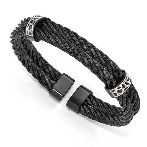 Edward Mirell Black Titanium & Sterling Silver Cobblestone Cable Cuff Bracelet EMB173