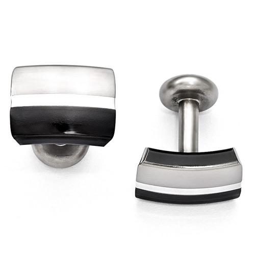Edward Mirell Black Titanium & Sterling Silver Brushed & Polished Cufflinks EMC108