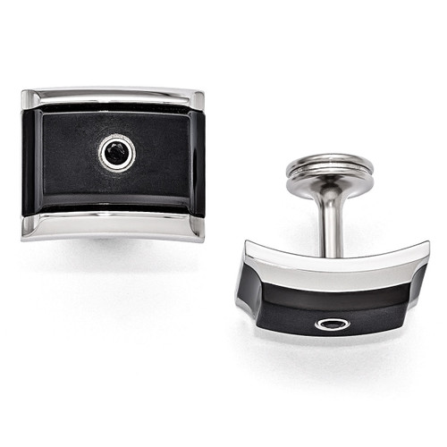 Edward Mirell Black Titanium & Steel Black Spinel Sterling Silver Bezel Cufflinks EMC113