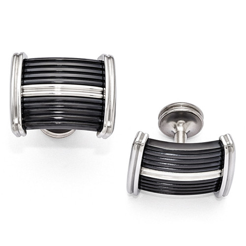 Edward Mirell Black Titanium & Stainless Steel Polished Cufflinks EMC116