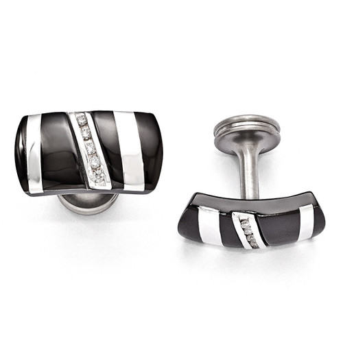 Edward Mirell Black Titanium & Sterling Silver .19 ct. Diamond Cufflinks EMC118