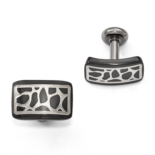 Edward Mirell Black Titanium & Sterling Silver Polished Cobblestone Cufflinks EMC121