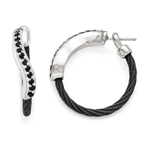 Edward Mirell Black Titanium & Sterling Silver Cable Black Spinel Earrings EME102
