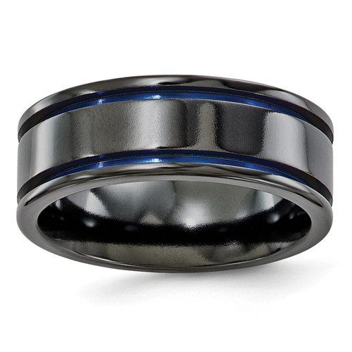 Edward Mirell Black Titanium Grooved Blue Anodized 8mm Band EMR108