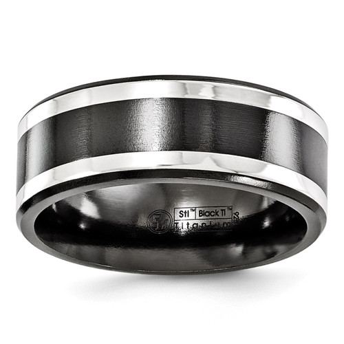 Edward Mirell Black Titanium & Sterling Silver Inlay 9mm Band EMR113