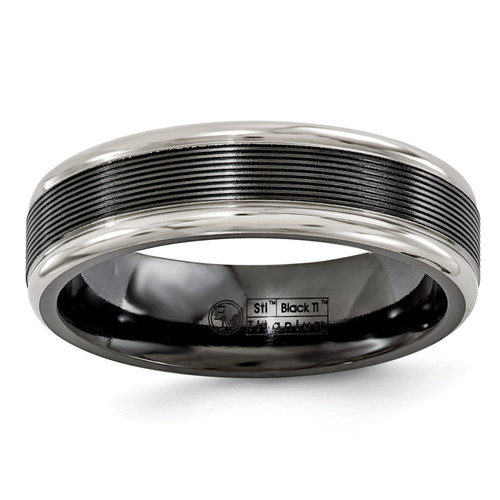 Edward Mirell Black Titanium -Traction Finish with Polished Edge6.5mm Band EMR119