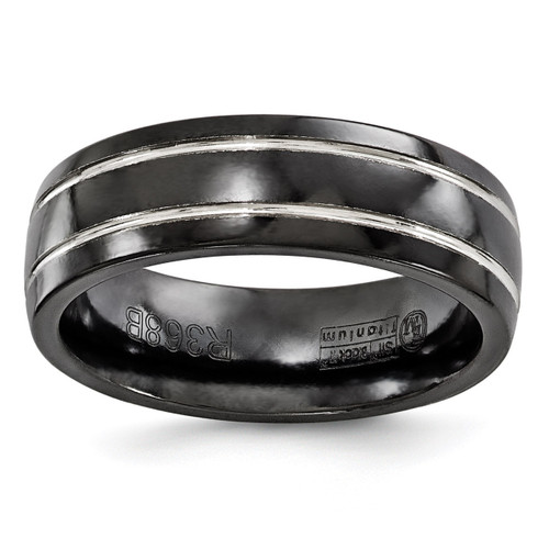 Edward Mirell Black Titanium & Grey Grooved 7mm Band EMR137