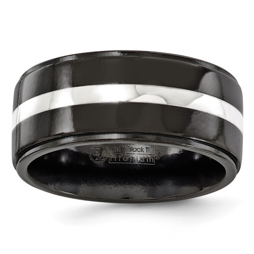 Edward Mirell Black Titanium & Sterling Silver Inlay 10mm Band EMR138