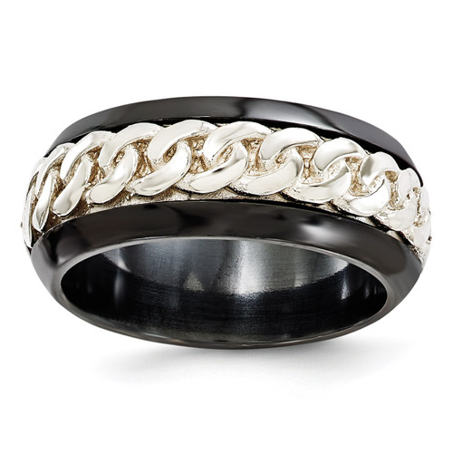 Edward Mirell Black Titanium & Sterling Silver Beveled 9mm Band EMR189