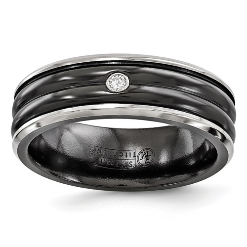 Edward Mirell Black Titanium .03ct Diamond with Sterling Silver Bezel 7mm Band EMR213