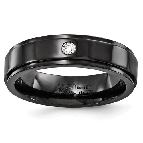 Edward Mirell Black Titanium .03ct Diamond with Sterling Silver Bezel 6mm Band EMR214