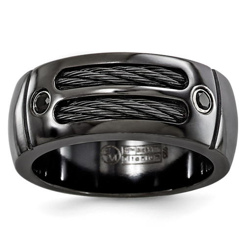 Edward Mirell Black Titanium Cable & Spinel Sterling Silver Bezel 9.5mm Band EMR222