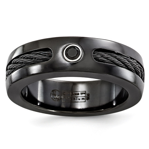 Edward Mirell Black Titanium Cable & Black Spinel with Argentium Sterling Silver Bezel 7mm Band EMR231