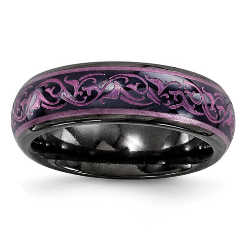 Edward Mirell Black Titanium Domed Anodized Purple 6mm Band EMR241