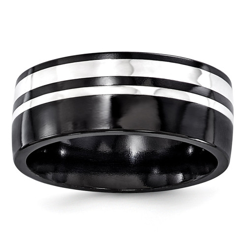 Edward Mirell Black Titanium & Sterling Silver 9mm Polished Band EMR267