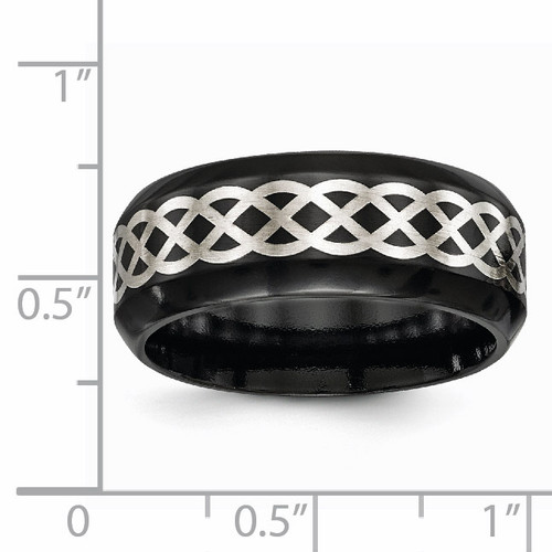 Edward Mirell Black Titanium & Sterling Silver Satin & Polished Inlay Celtic Ring EMR278