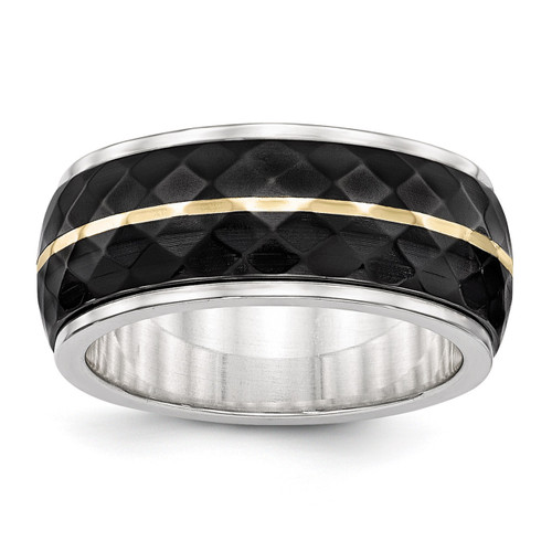 Edward Mirell Titanium & Black Titanium Inlay with 14k Gold Yellow Stripe Ring EMR284