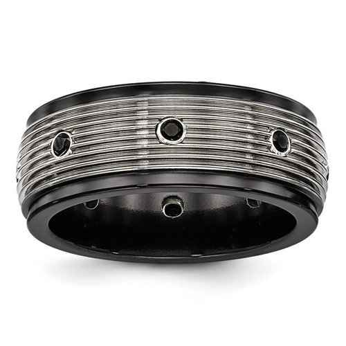 Edward Mirell Black Titanium & Titanium Polished & Spinel Grooved Ring EMR292