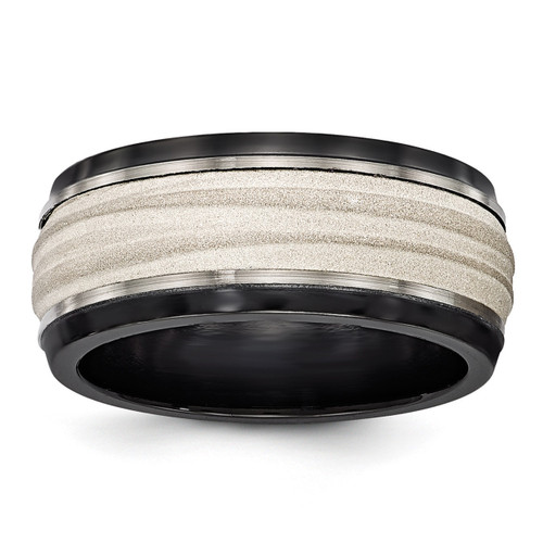 Edward Mirell Black Titanium & Sterling Silver Inlay Laser & Polished Wave Ring EMR298